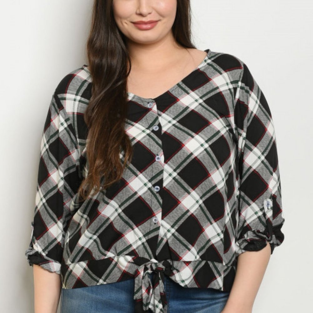 Black Checkered Plus Size Top